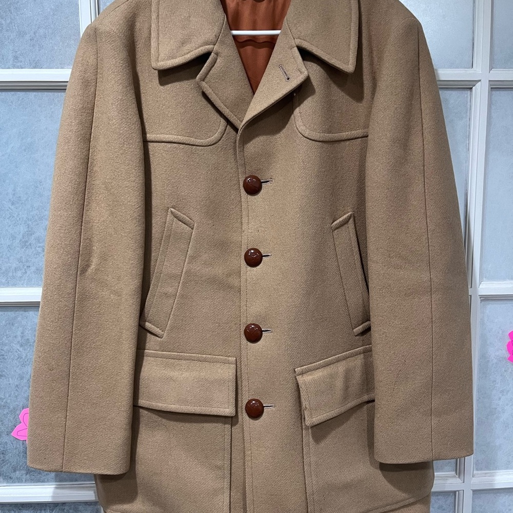 Pendleton Tan Wool Pea Coat with Button Front